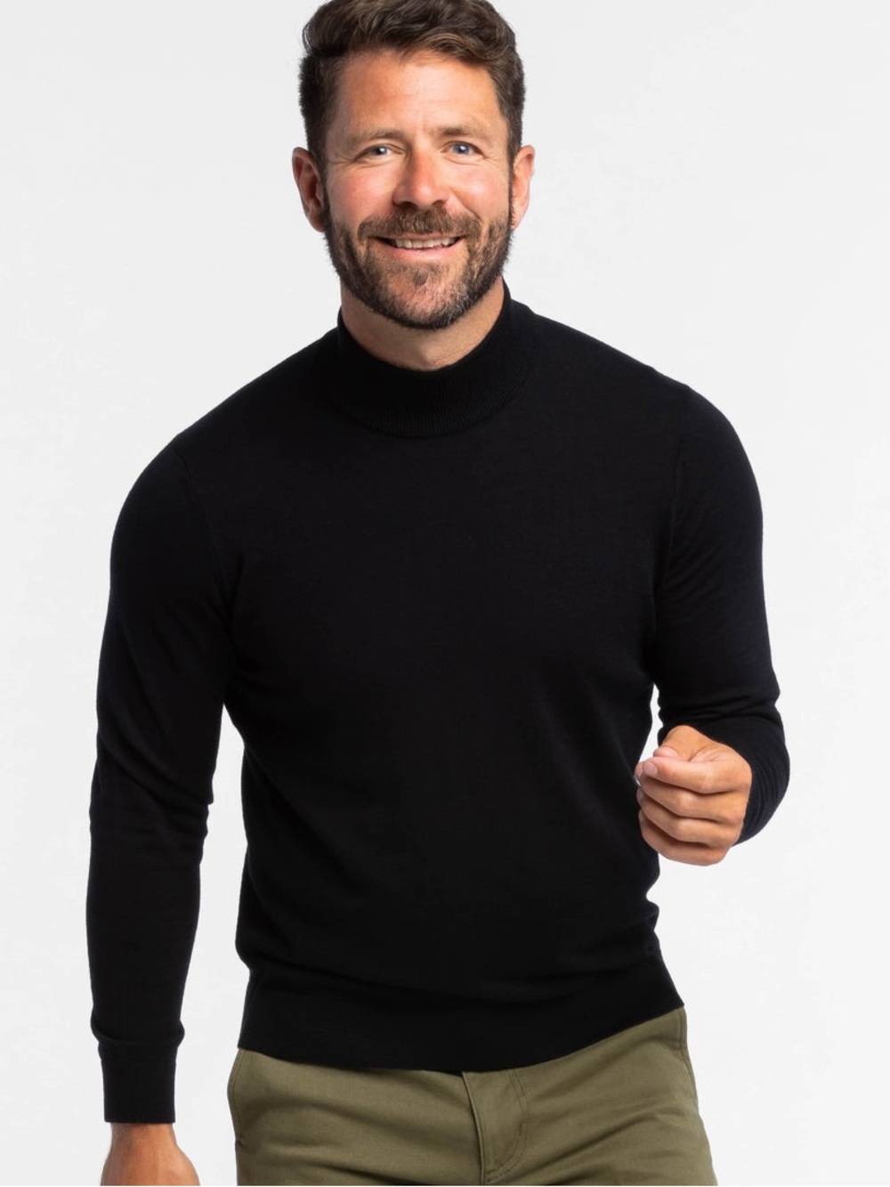 BRAX Men's Tristan Mock Neck Sweater size 52 - Large in Black Merino Wool